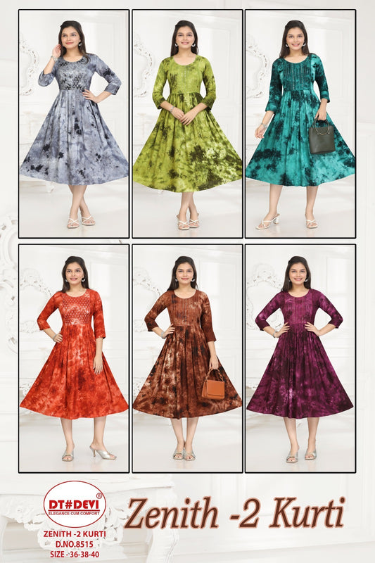 Zenith 2 8515 Dt Devi Rayon Anarkali Kurtis Wholesale Rate