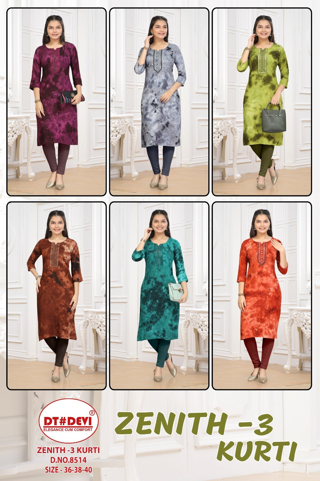 Zenith 3 8514 Dt Devi Rayon Straight Cut Kurtis Exporter