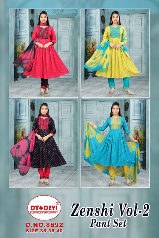 Zenshi Vol 2 8692 Dt Devi Rayon Readymade Pant Style Suits Manufacturer Gujarat
