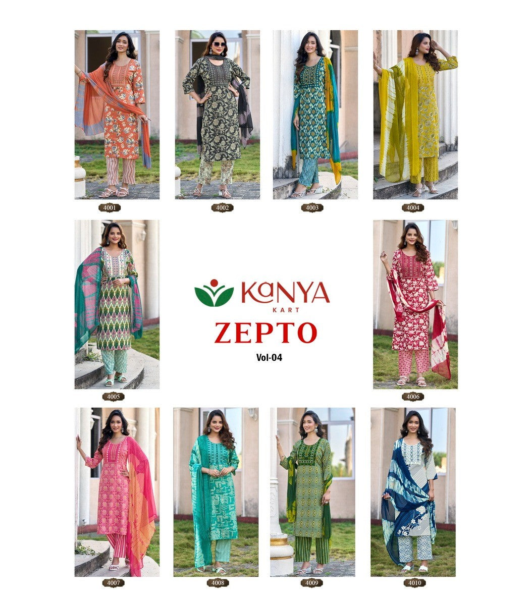 Zepto Vol 4 Kanya Kart Capsule Readymade Pant Style Suits Wholesale