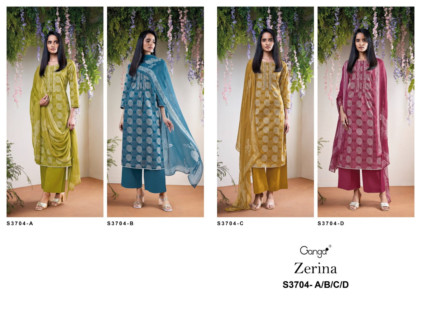 Zerina 3704 Ganga Premium Cotton Plazzo Style Suits Exporter Ahmedabad