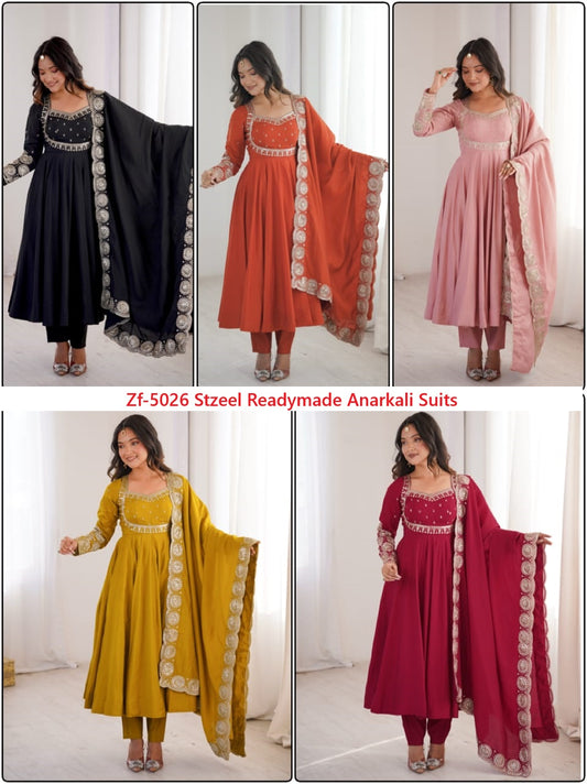 Zf-5026 Stzeel Roman Silk Readymade Anarkali Suits Wholesaler Gujarat