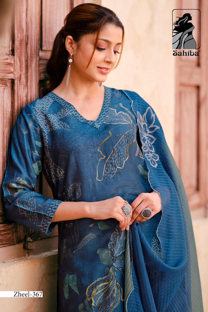 Zheel Sahiba Russian Silk Plazzo Style Suits Supplier India