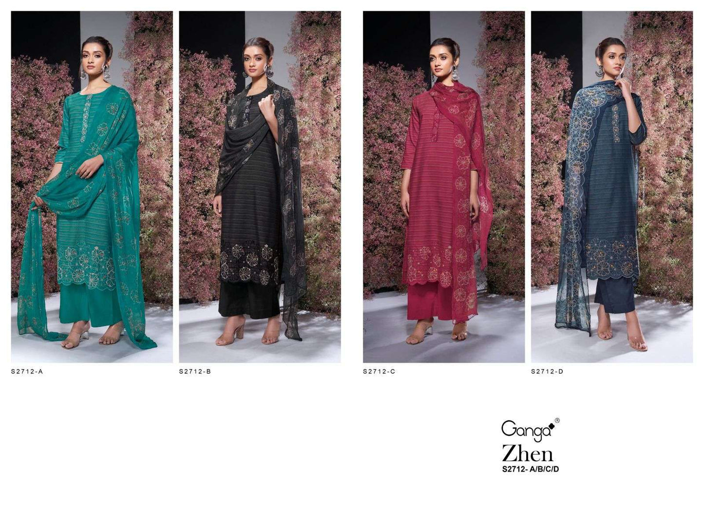 Zhen 2712 Ganga Woven Solid Pant Style Suits Wholesale Rate
