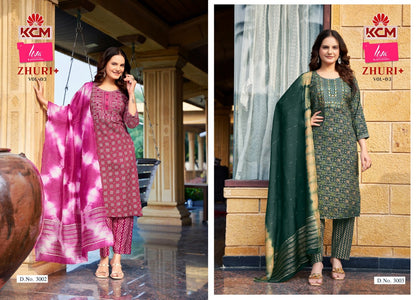 Zhuri Vol 3 Kcm Capsule Rayon Readymade Pant Style Suits Exporter Gujarat