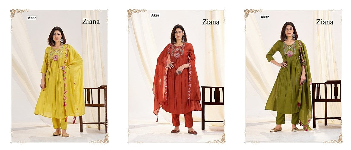 Ziana Aksr Chanderi Readymade Anarkali Suits Supplier India