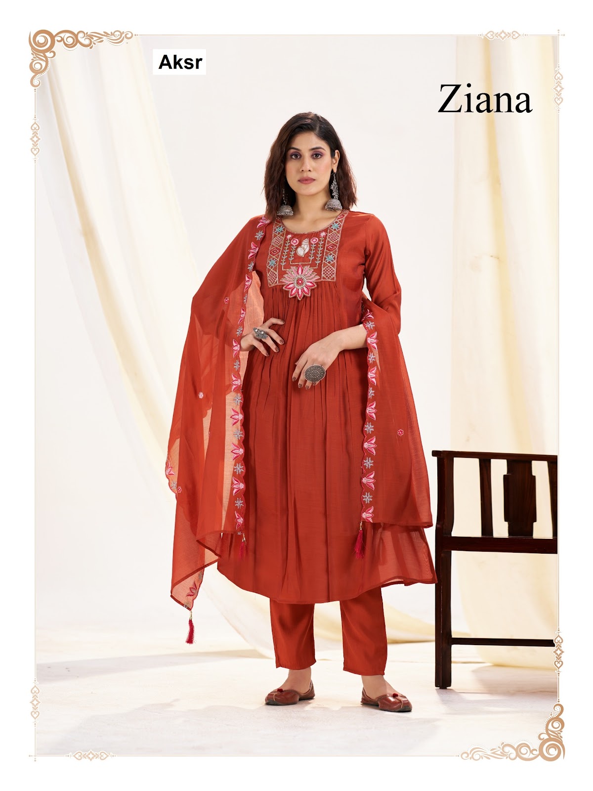Ziana Aksr Chanderi Readymade Anarkali Suits Supplier India