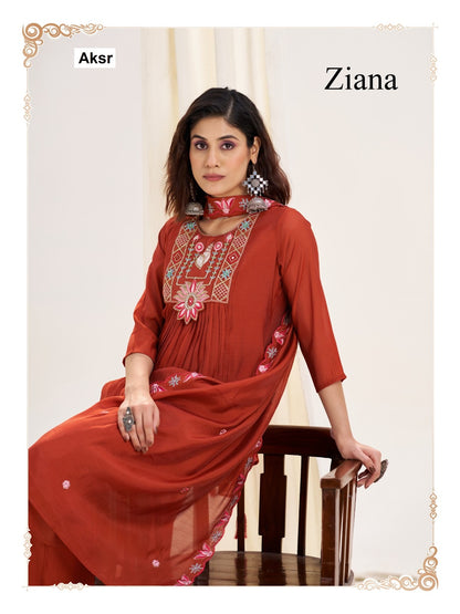 Ziana Aksr Chanderi Readymade Anarkali Suits Supplier India