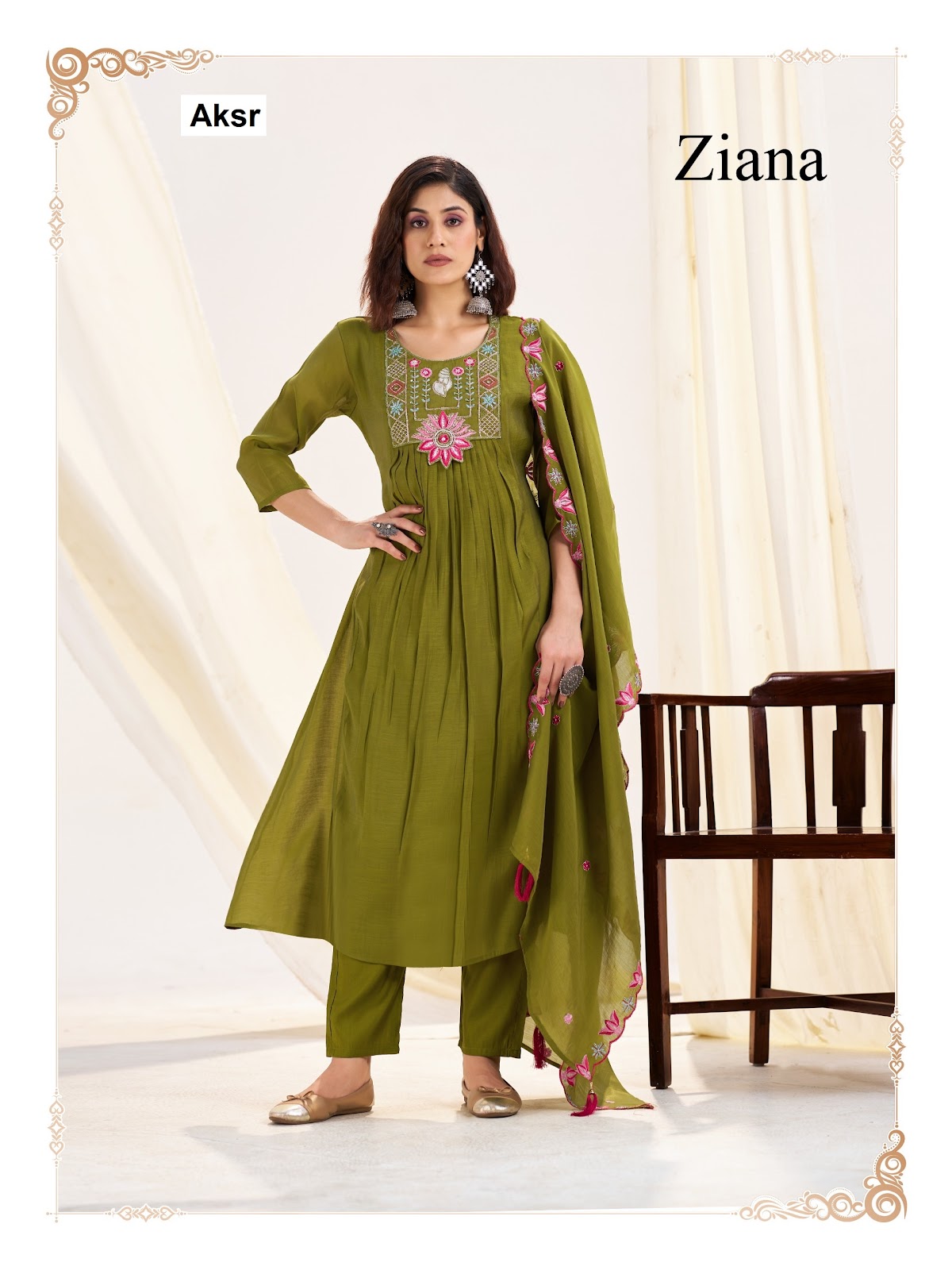 Ziana Aksr Chanderi Readymade Anarkali Suits Supplier India