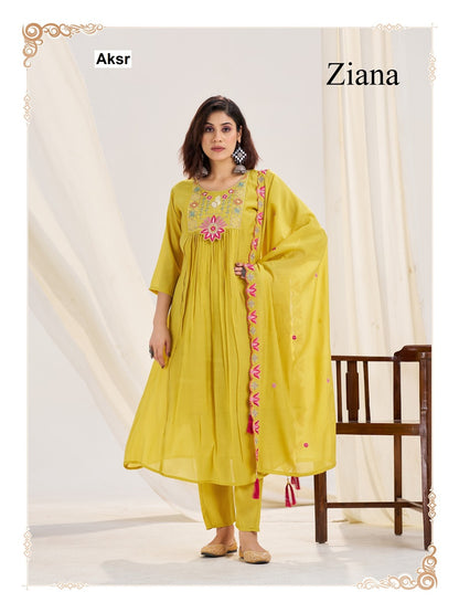 Ziana Aksr Chanderi Readymade Anarkali Suits Supplier India