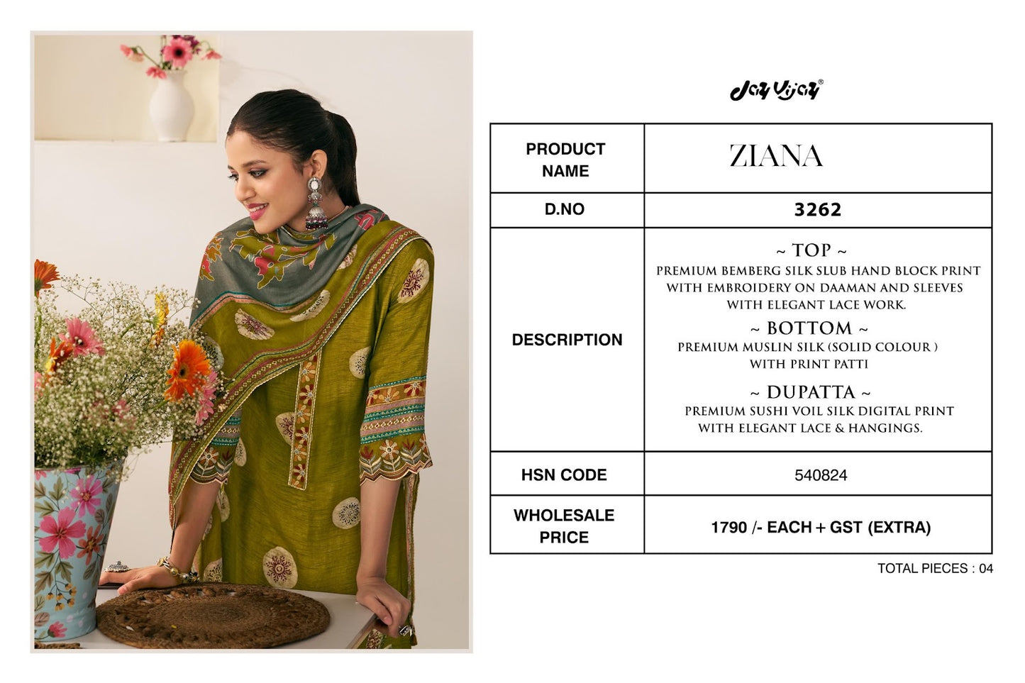 Ziana Jay Vijay Bemberg Silk Pant Style Suits Wholesale Price