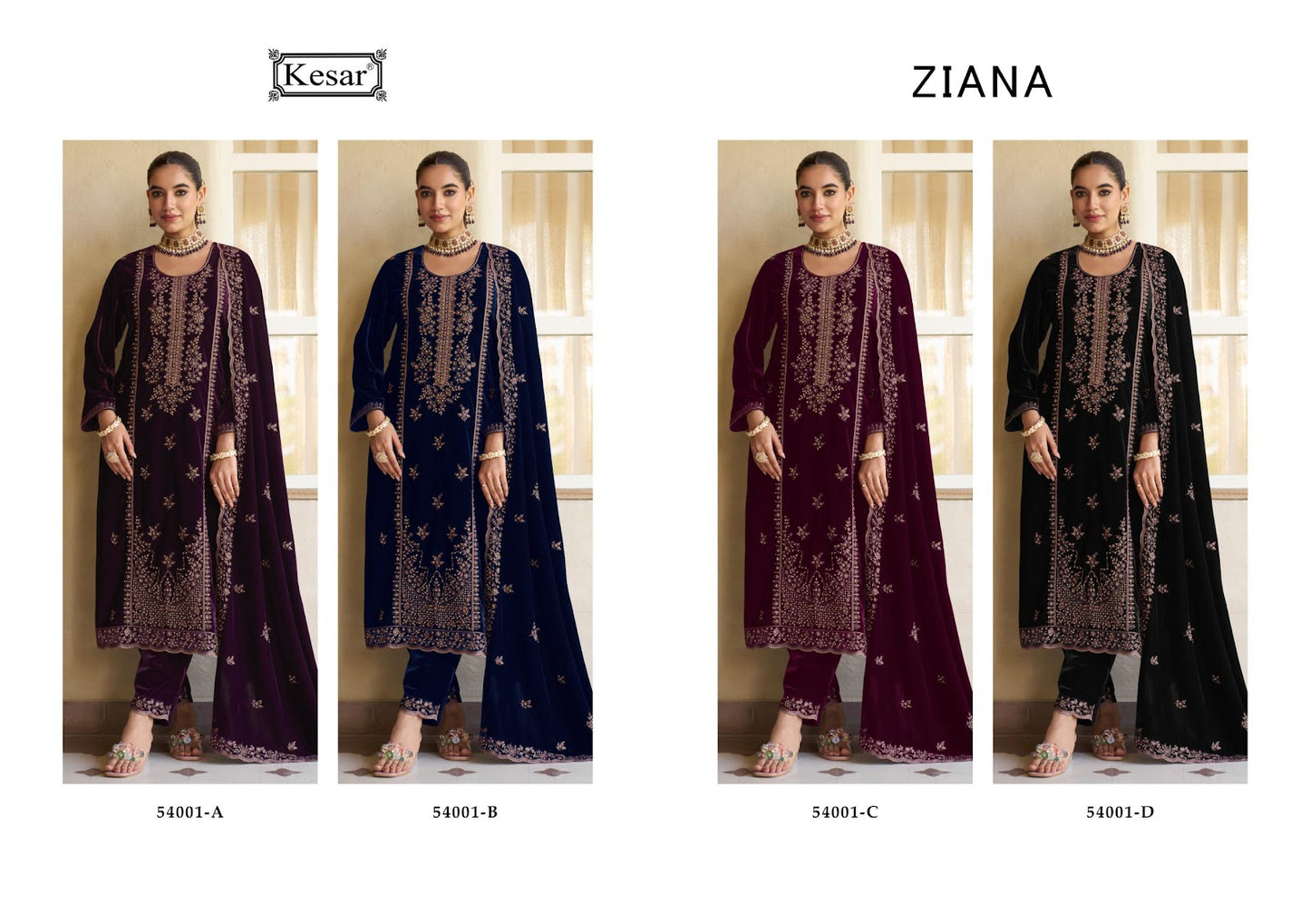 Ziana Kesar Velvet Suits Wholesale Price
