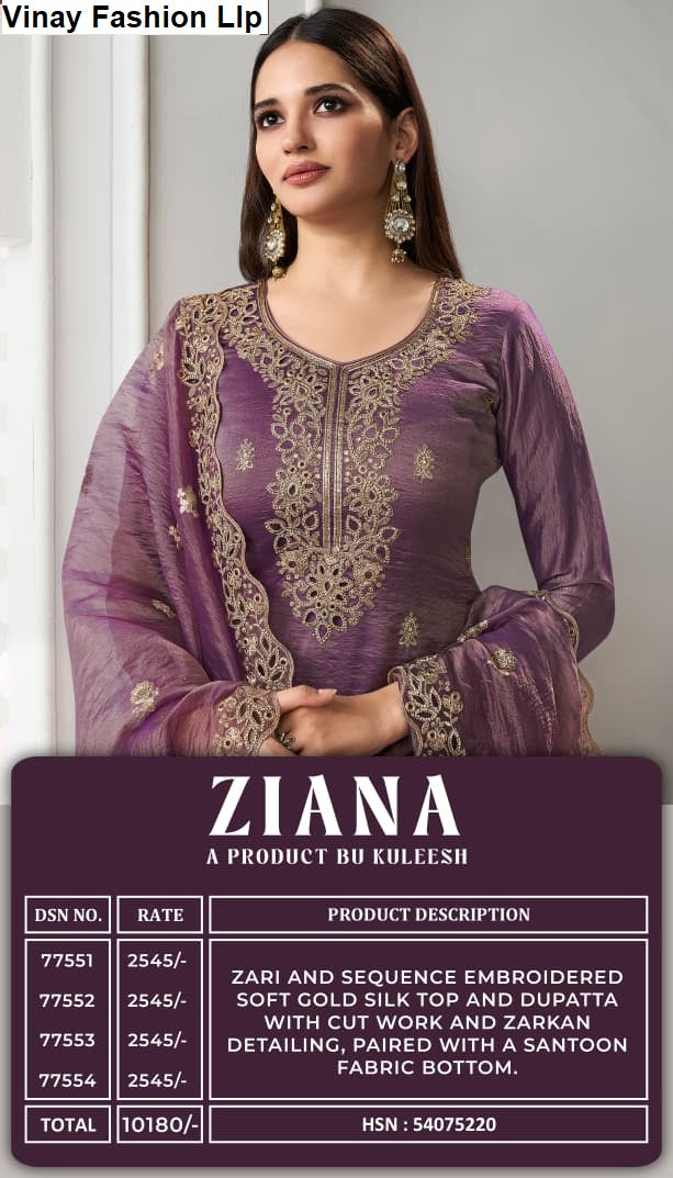 Ziana Kuleesh Vinay Fashion Llp Soft Silk Pant Style Suits Wholesale Price