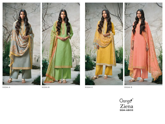 Ziena S3244 Ganga Cotton Plazzo Style Suits Wholesaler