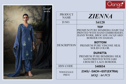 Zienna 4128 Ganga Pure Bemberg Plazzo Style Suits Exporter