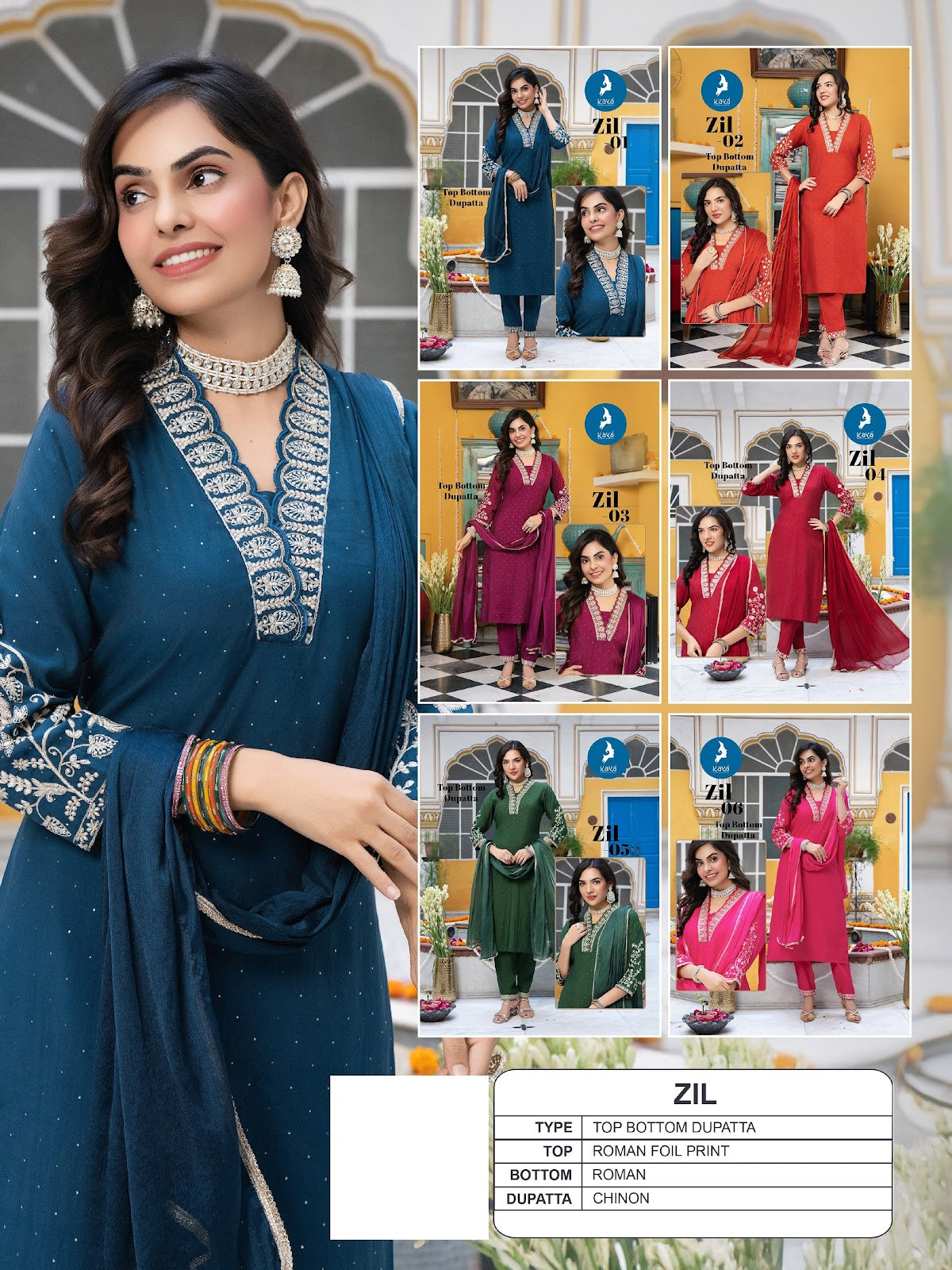 Zil Kaya Roman Readymade Pant Style Suits Wholesaler Gujarat
