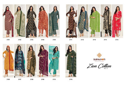 Zion Cotton Vol 21 Suryajyoti Pant Style Suits Exporter