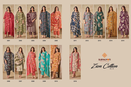 Zion Cotton Vol 22 Suryajyoti Readymade Pant Style Suits Exporter Ahmedabad