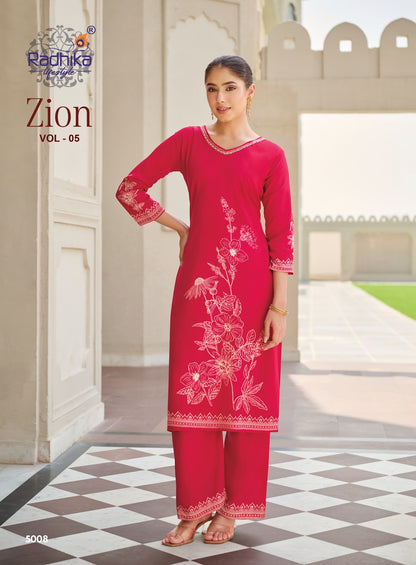 Zion Vol 5 Radhika Lifestyle Rayon 18Kg Kurti Plazzo Set Manufacturer India