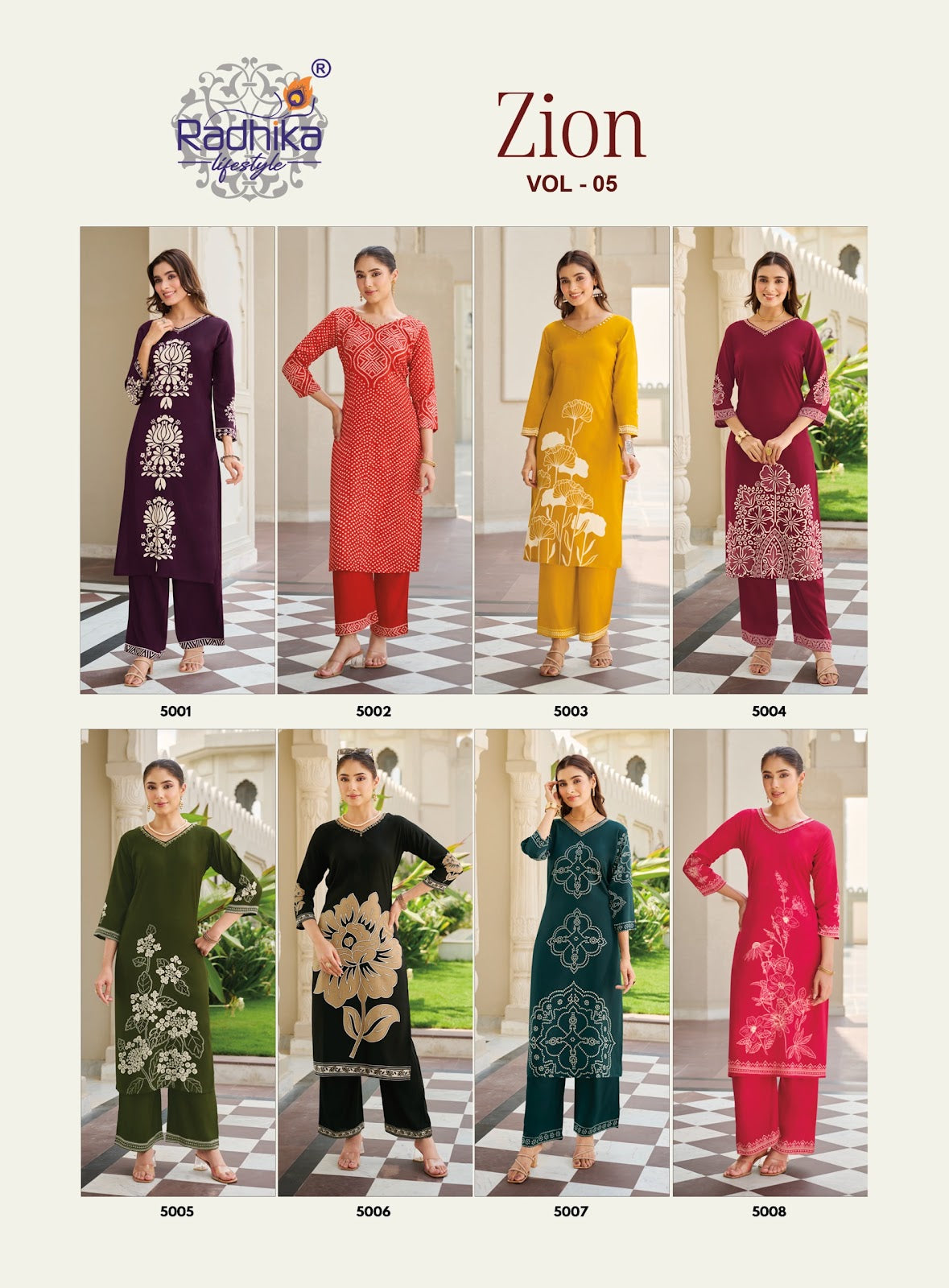 Zion Vol 5 Radhika Lifestyle Rayon 18Kg Kurti Plazzo Set Manufacturer India