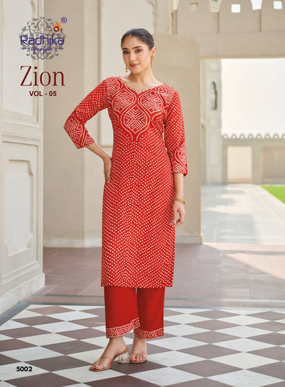 Zion Vol 5 Radhika Lifestyle Rayon 18Kg Kurti Plazzo Set Manufacturer India