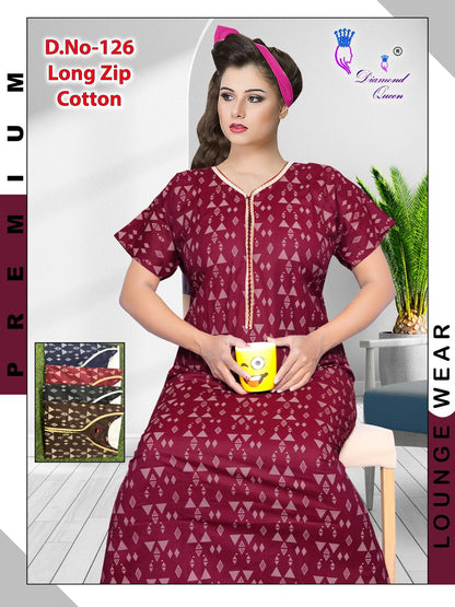 Zip Cotton Diamond Queen Night Gowns Manufacturer Ahmedabad