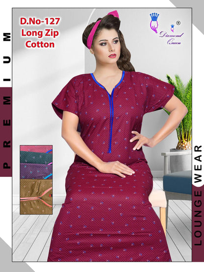 Zip Cotton Diamond Queen Night Gowns Manufacturer Ahmedabad