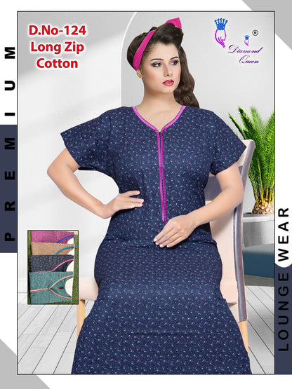 Zip Cotton Diamond Queen Night Gowns Manufacturer Ahmedabad