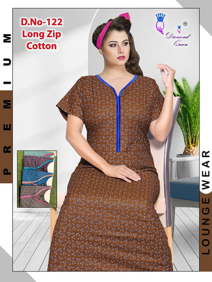 Zip Cotton Diamond Queen Night Gowns Manufacturer Ahmedabad