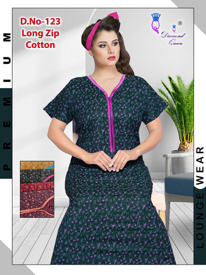 Zip Cotton Diamond Queen Night Gowns Manufacturer Ahmedabad