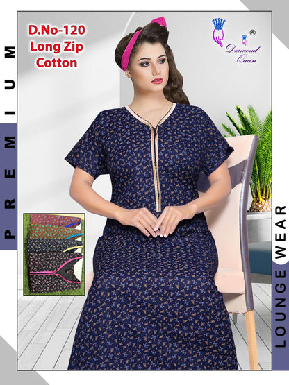 Zip Cotton Diamond Queen Night Gowns Manufacturer Ahmedabad