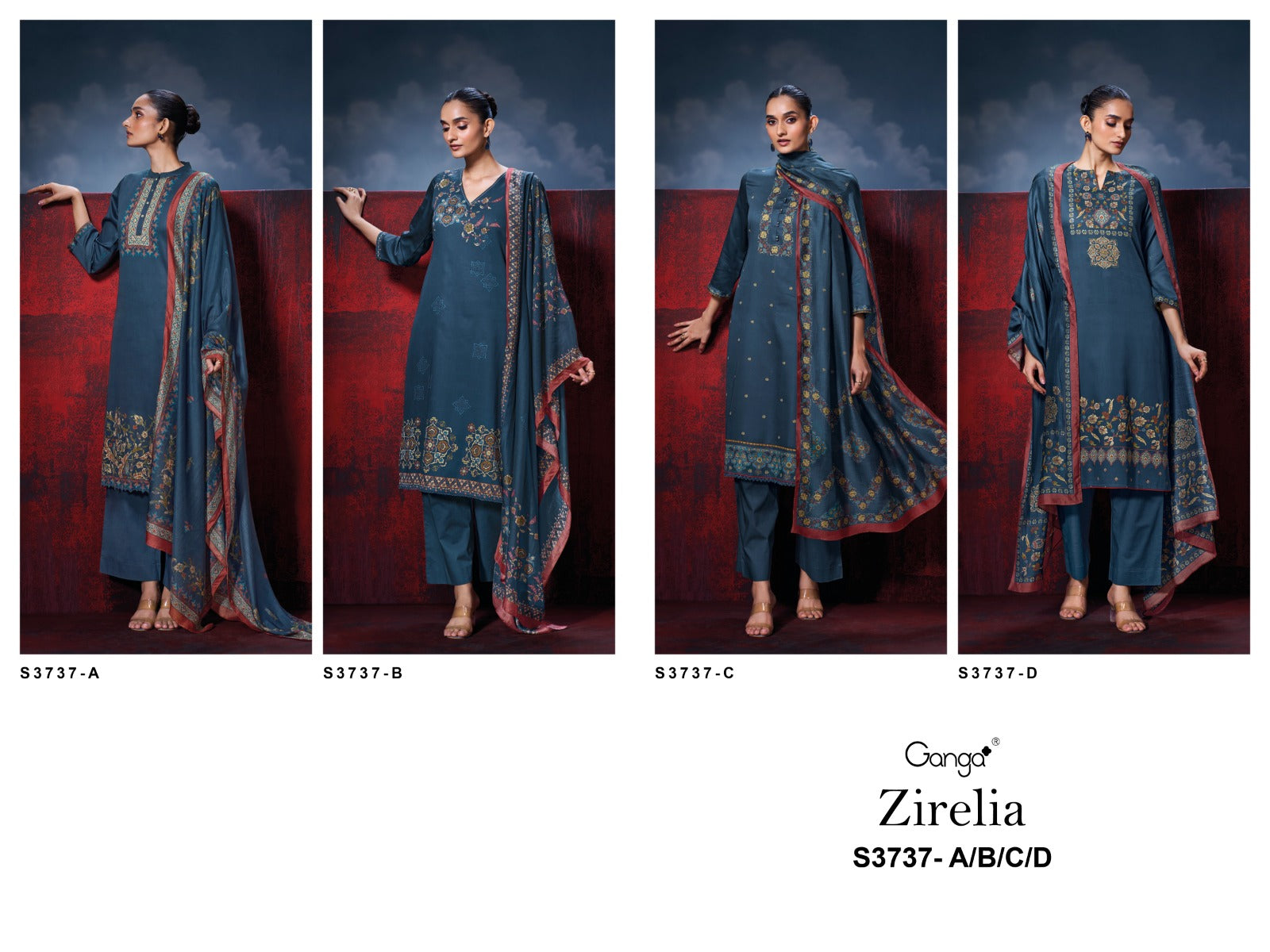 Zirelia 3737 Ganga Premium Cotton Pant Style Suits Wholesale