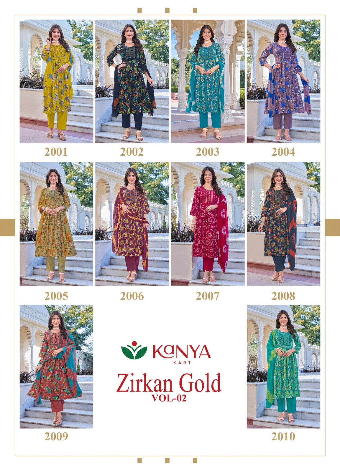 Zirkan Gold Vol 2 Kanya Kart Vertican Readymade Anarkali Suits Wholesaler