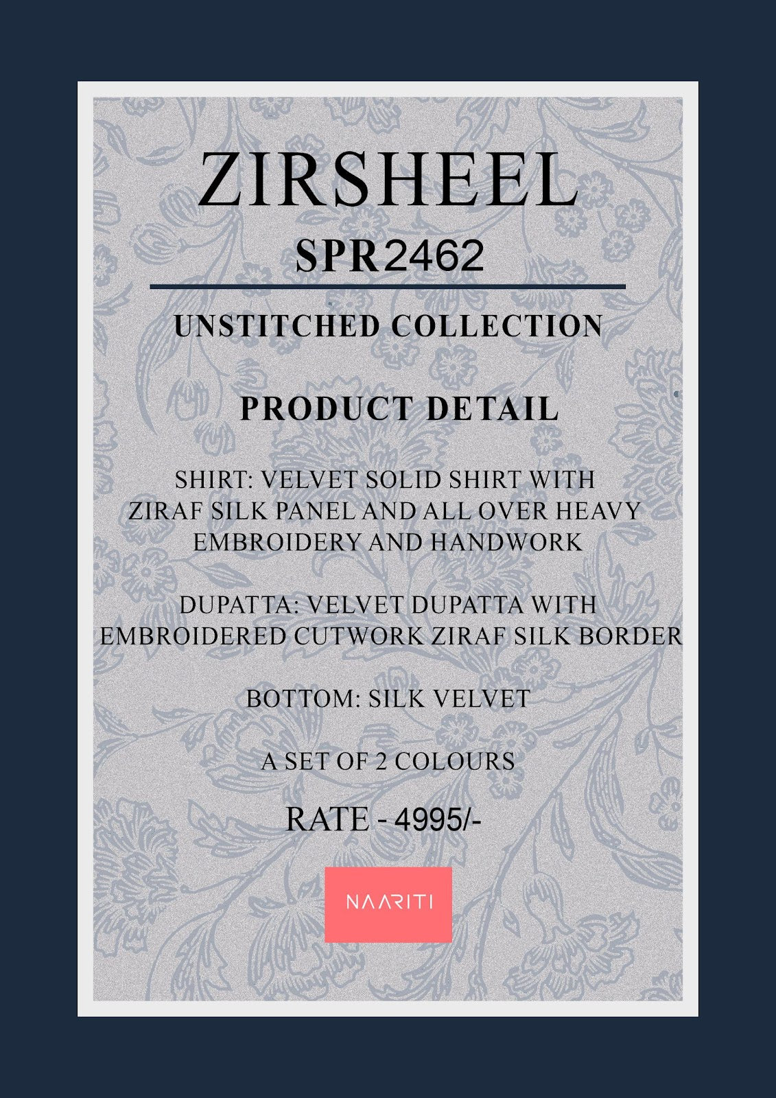 Zirsheel Naariti Velvet Suits Manufacturer