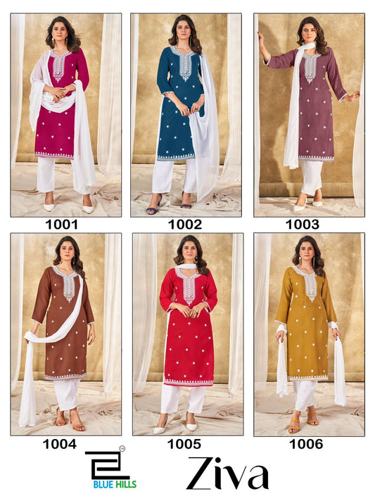 Ziva Blue Hills Rayon 14Kg Readymade Pant Style Suits Supplier