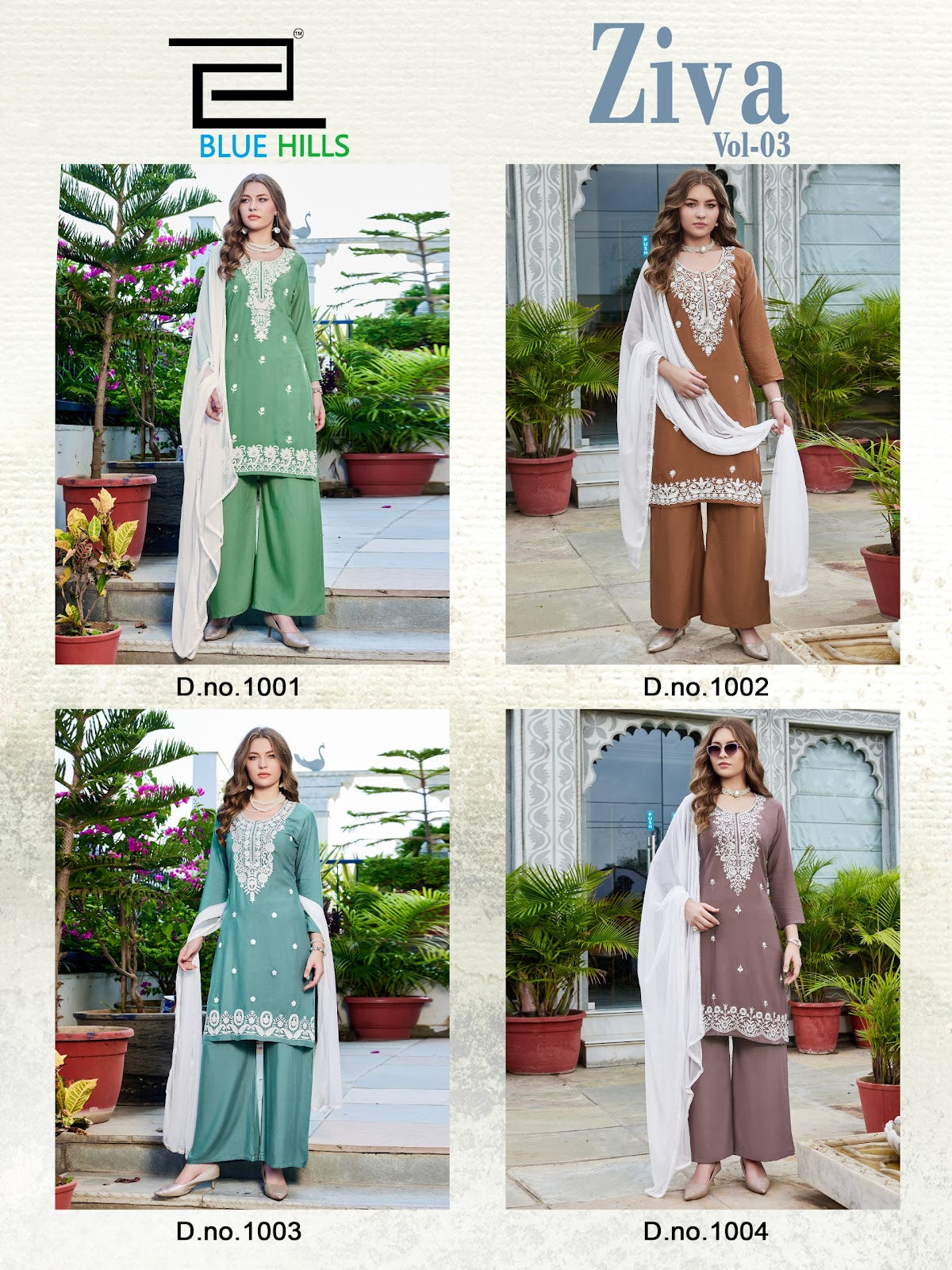 Ziva Vol 3 Blue Hills Rayon 14Kg Readymade Plazzo Style Suits Wholesale Rate