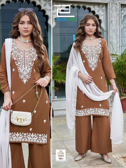 Ziva Vol 3 Blue Hills Rayon 14Kg Readymade Plazzo Style Suits Wholesale Rate