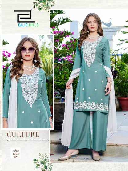 Ziva Vol 3 Blue Hills Rayon 14Kg Readymade Plazzo Style Suits Wholesale Rate