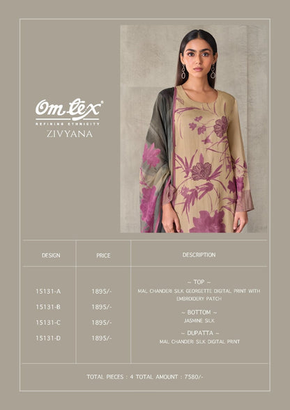 Zivanya Omtex Mal Chanderi Pant Style Suits Exporter