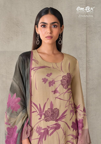 Zivanya Omtex Mal Chanderi Pant Style Suits Exporter