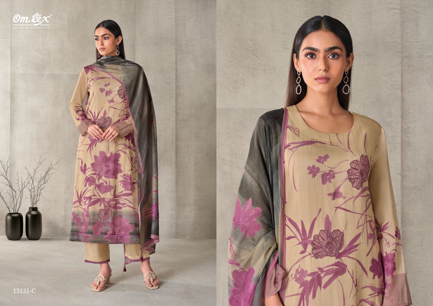 Zivanya Omtex Mal Chanderi Pant Style Suits Exporter