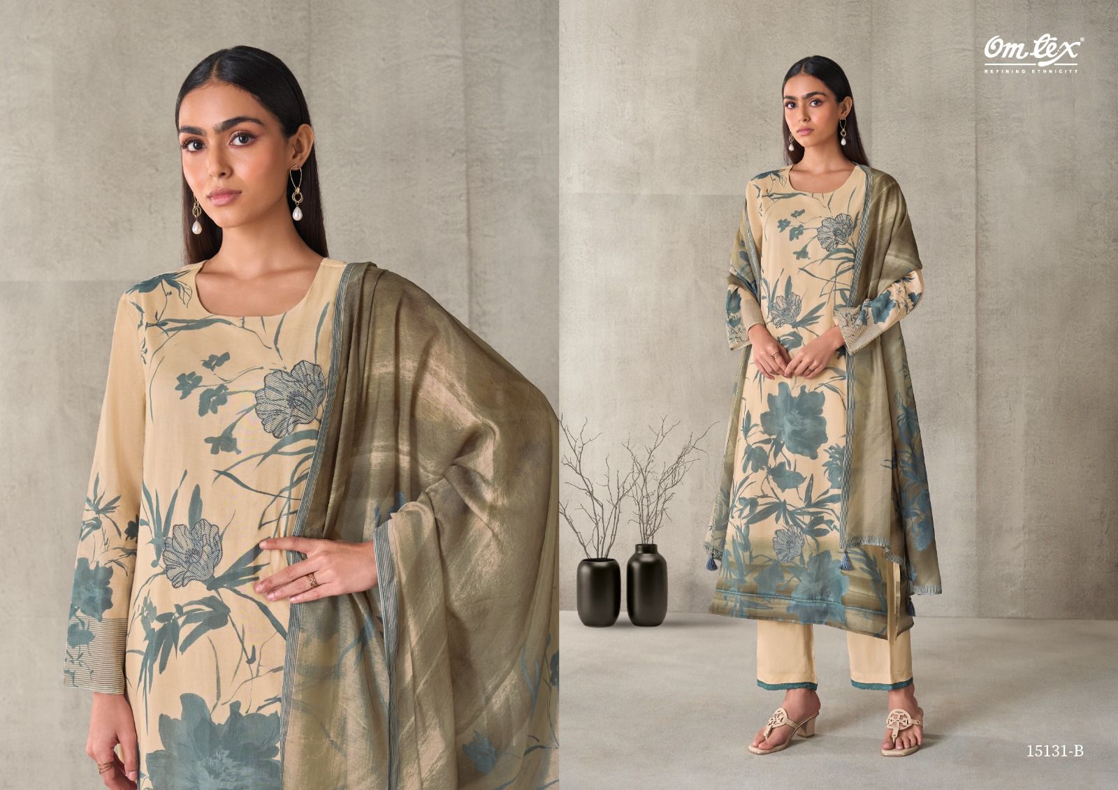 Zivanya Omtex Mal Chanderi Pant Style Suits Exporter