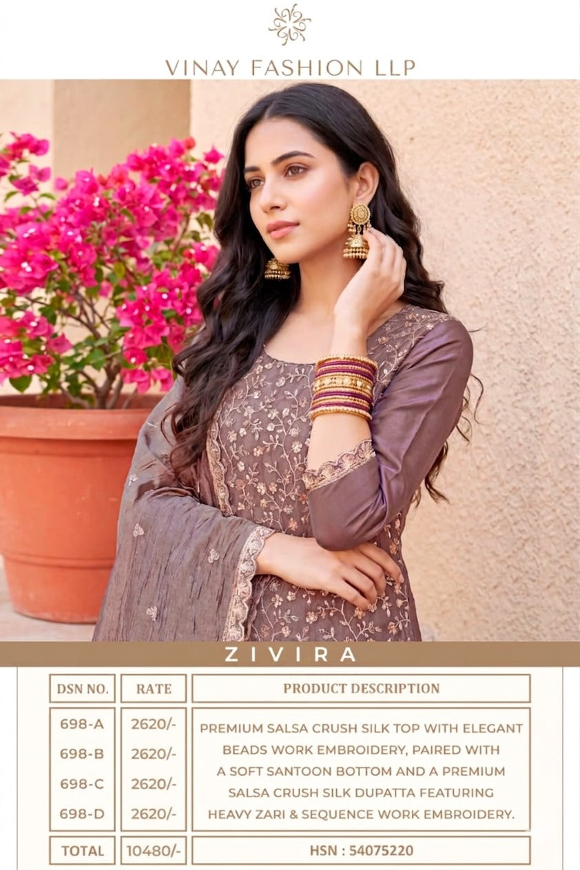 Zivira Kuleesh Vinay Fashion Llp Silk Pant Style Suits Manufacturer Gujarat