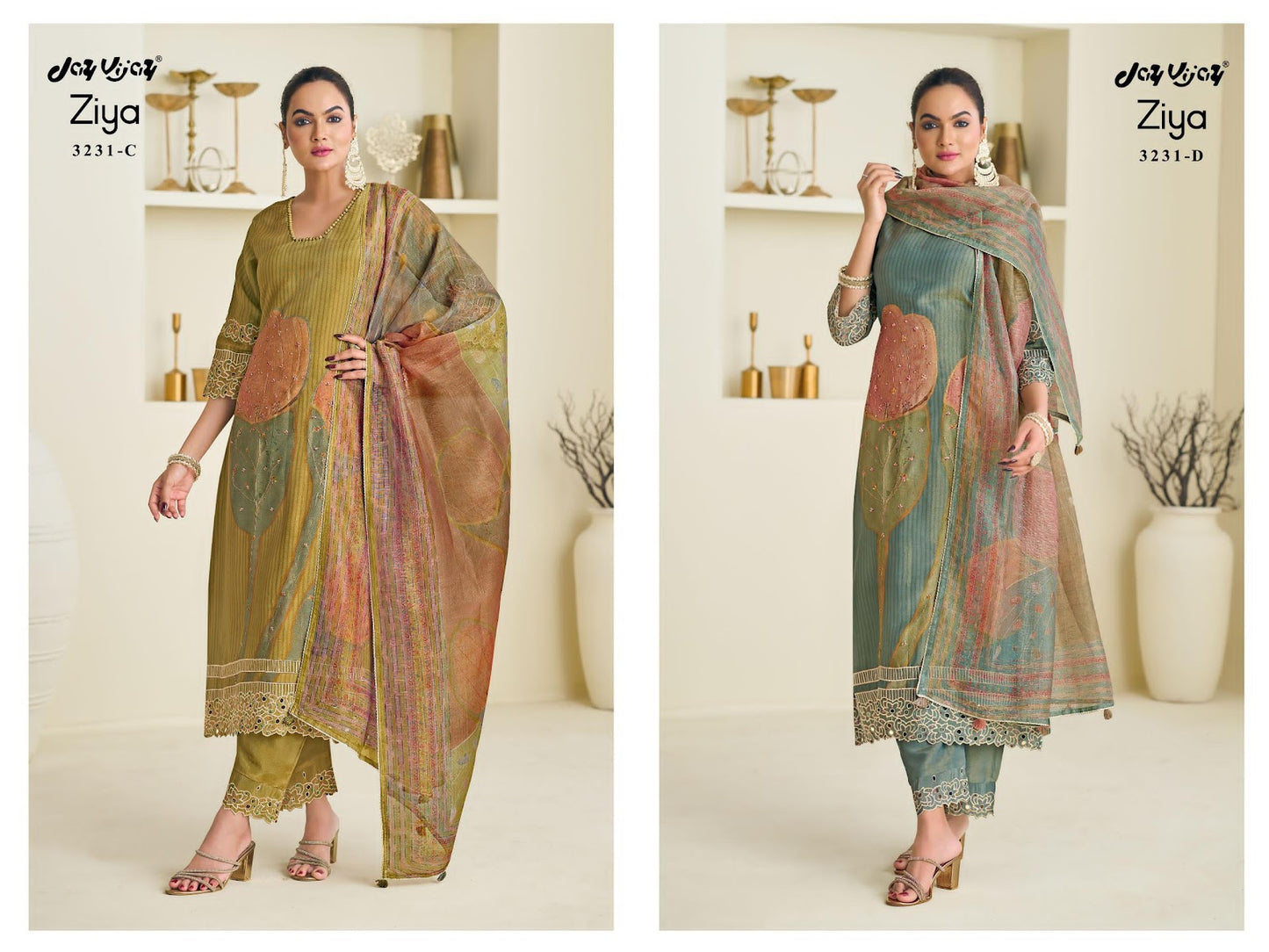 Ziya 3231 Jay Vijay Simmer Pant Style Suits Manufacturer India