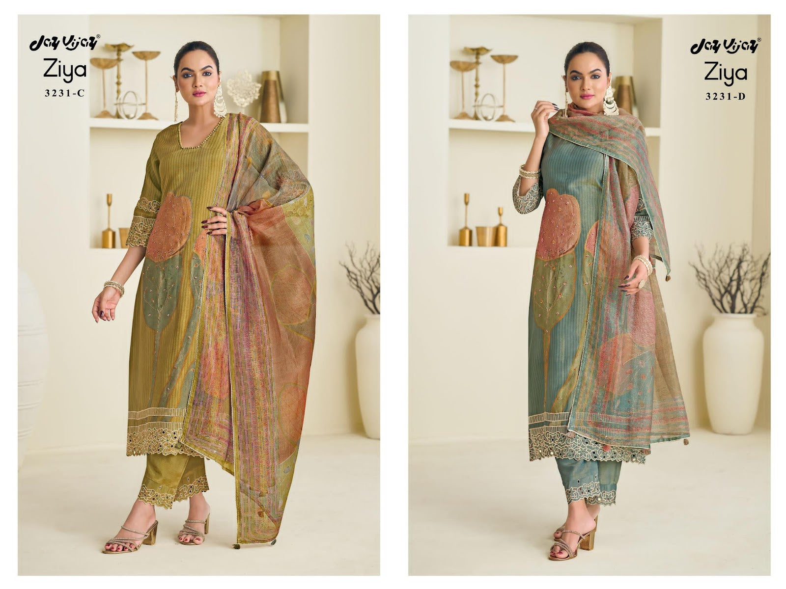 Ziya 3231 Jay Vijay Simmer Pant Style Suits Manufacturer India