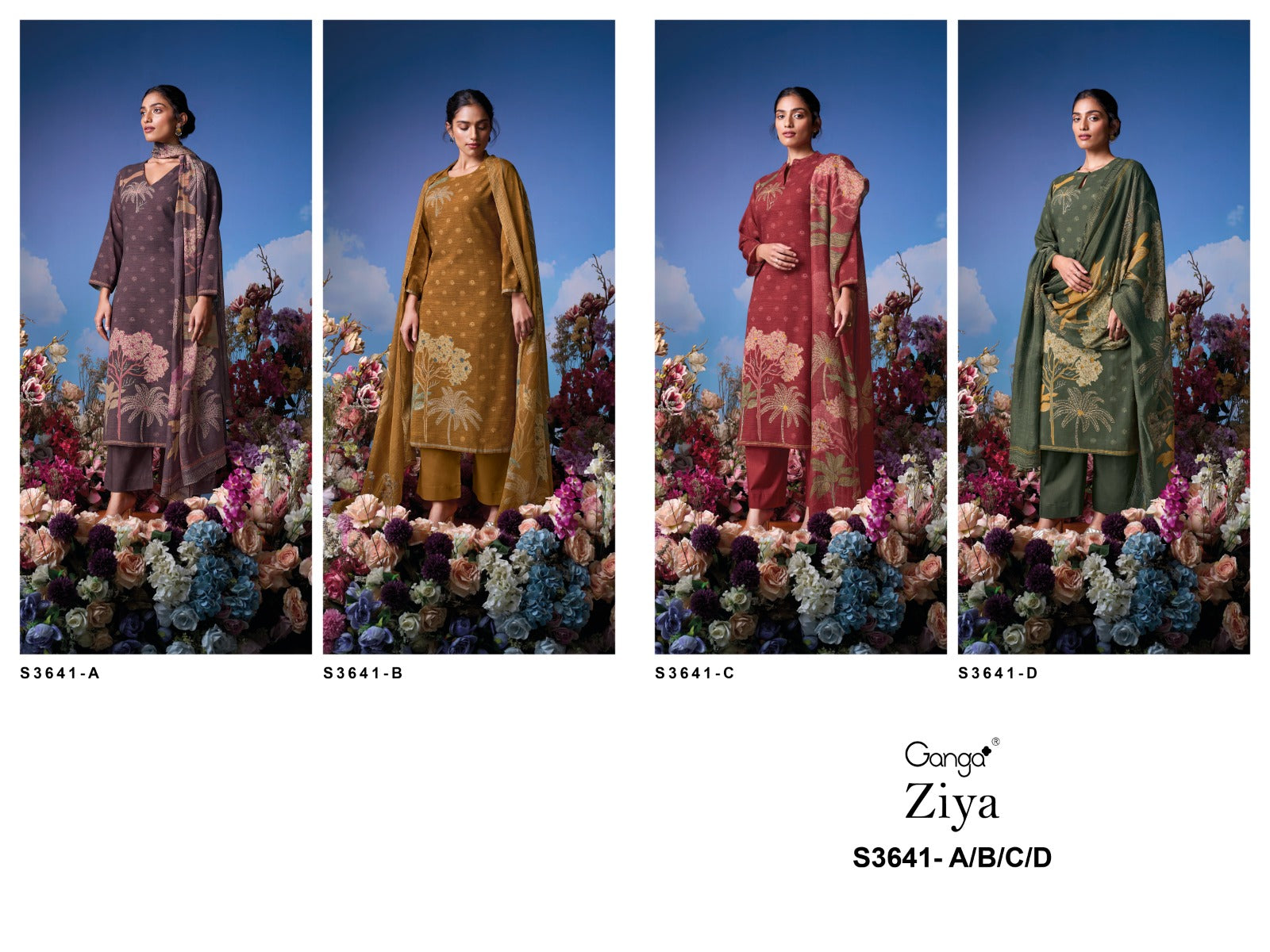 Ziya 3641 Ganga Premium Cotton Plazzo Style Suits Manufacturer Gujarat