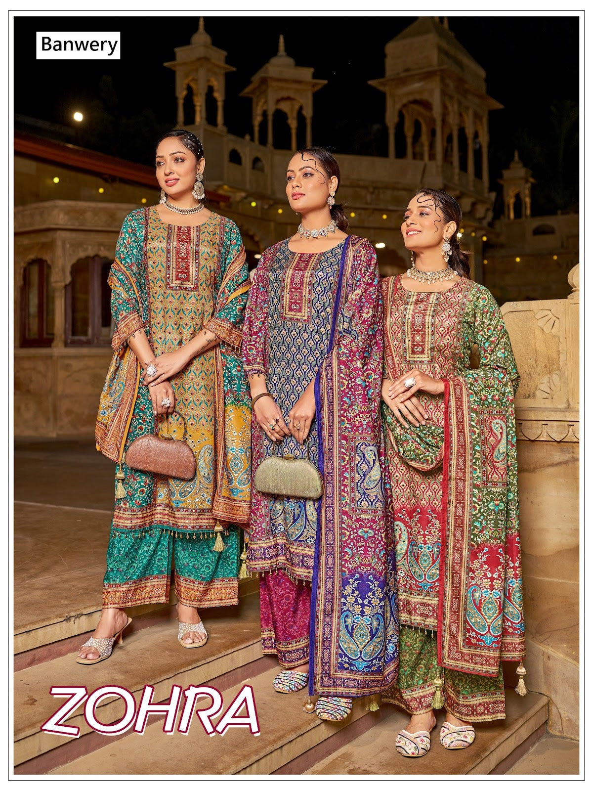 Zohra Banwery Jam Satin Pakistani Readymade Suits Exporter Gujarat