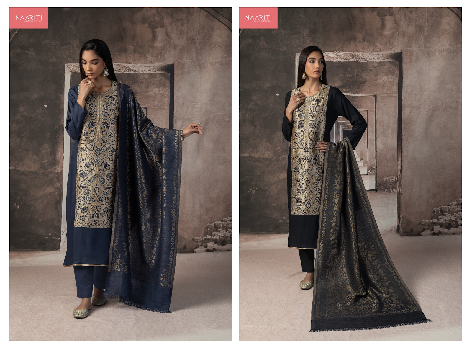 Zoori Naariti Silk Jacquard Pashmina Suits Exporter Ahmedabad