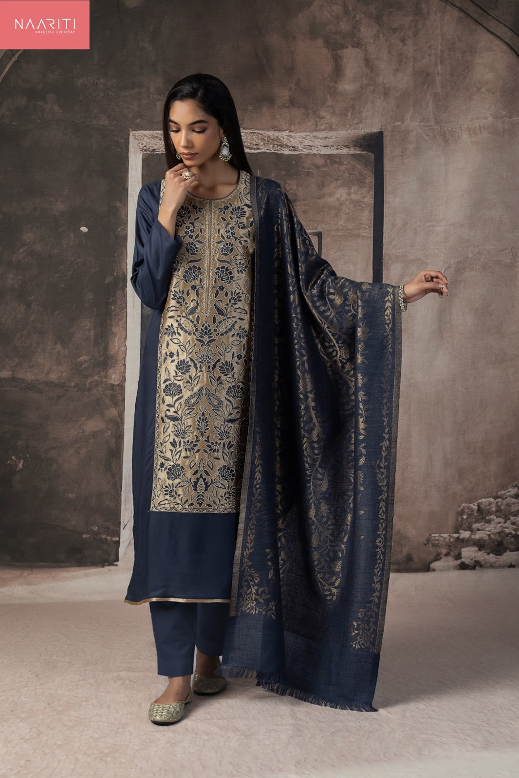 Zoori Naariti Silk Jacquard Pashmina Suits Exporter Ahmedabad
