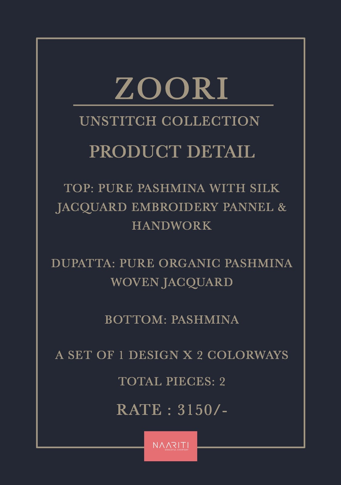 Zoori Naariti Silk Jacquard Pashmina Suits Exporter Ahmedabad